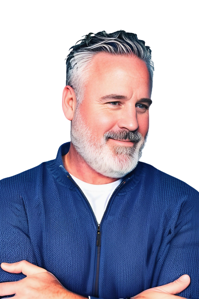 Travis Avery, founder of MoreLocal, wearing a blue quarter-zip sweater
